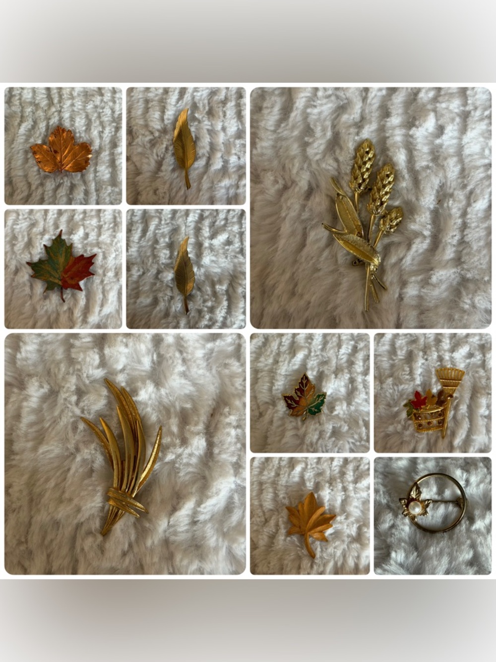 Vintage Leaf Brooch Lot 10 Gold Tone Enamel Maple Wheat Fall Nature Pins - Picture 2 of 4